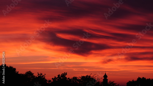 Church tower in sunset