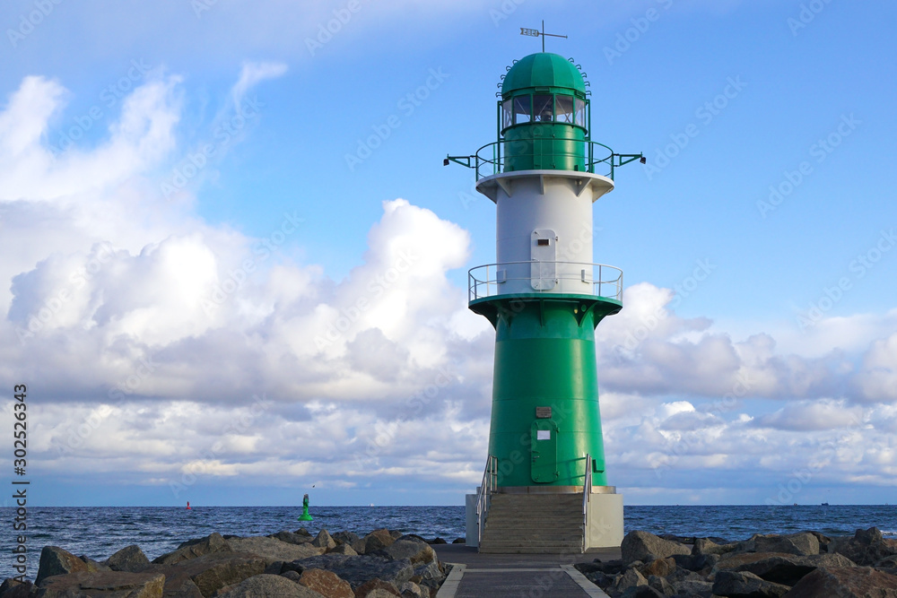 The green small lighthouse in Warnemünde