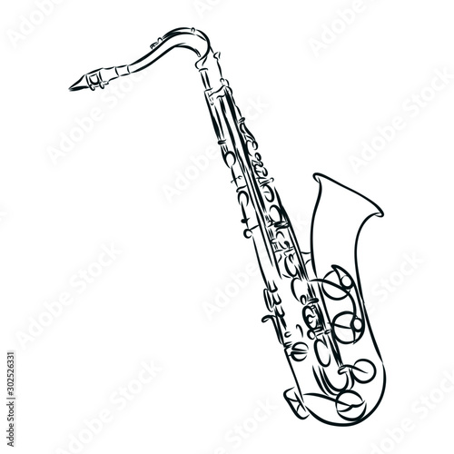 saxophone on white background, sketch 