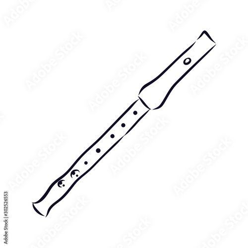 Flute isolated on white background, music instrument sketch 