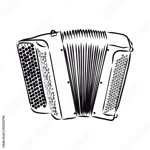 accordion isolated on white background, bayan music instrument sketch  photo