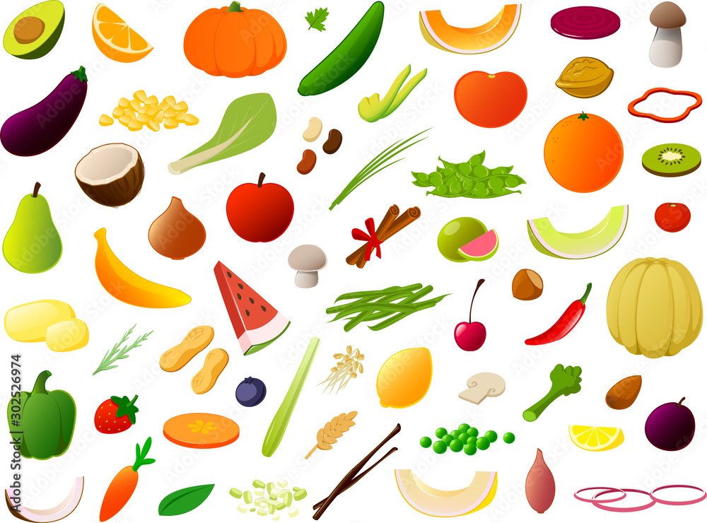 Vector illustration of various kinds of vegetables and fruits