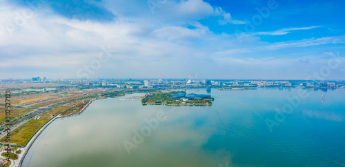 Panoramic aerial photographs of the scenery of the Drip Lake in Pudong New Area, Shanghai, China