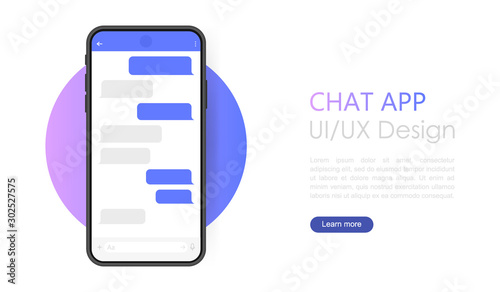 Smart Phone with messenger chat screen. Modern vector illustration flat style