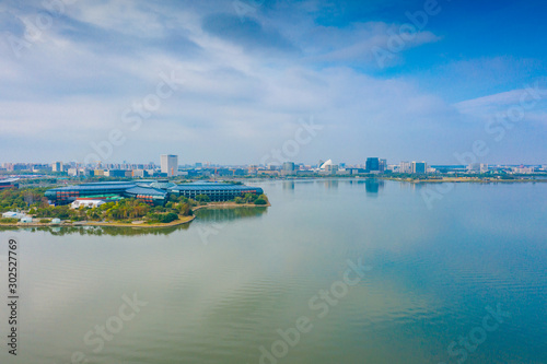 Panoramic aerial photographs of the scenery of the Drip Lake in Pudong New Area, Shanghai, China