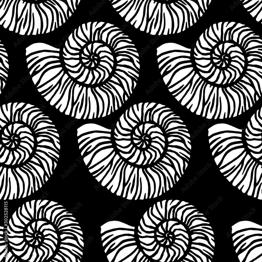 Fototapeta premium seamless pattern in monochrome colors, stylized shell