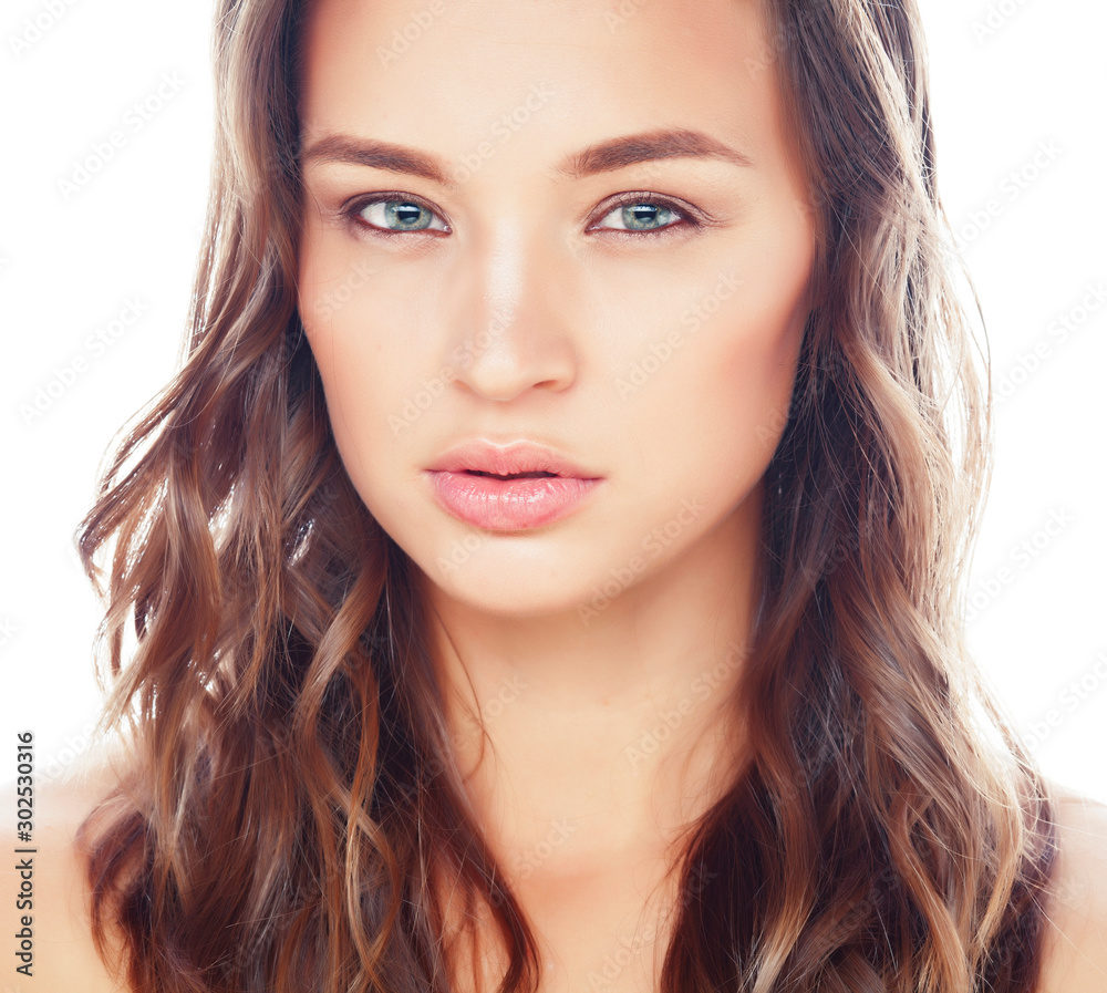 young pretty brunette real woman close up isolated on white background. Fancy fashion makeup, natural look spa young pretty brunette real woman close up isolated on white background. Fancy fashion makeup, natural look spa