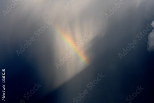 Rainbow in microburst creates unusual abstract image, Columbia River, Oregon  photo