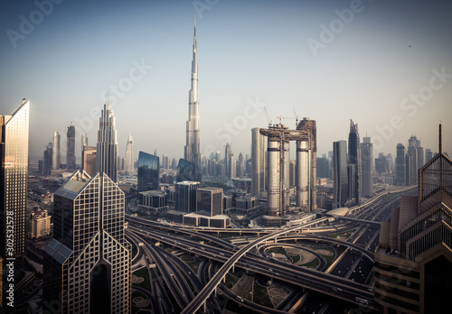 Dubai skyline at sunset