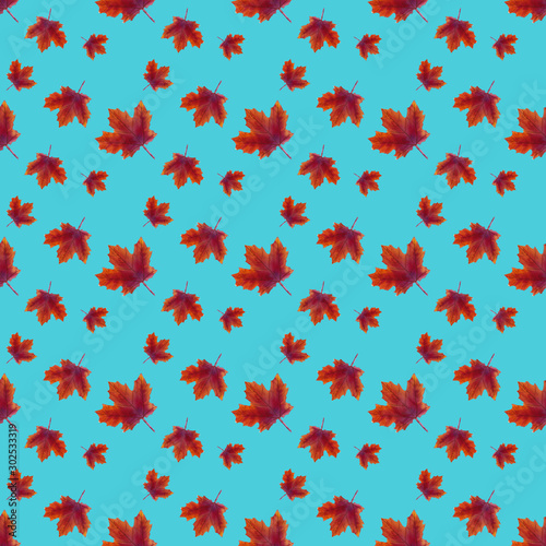 Seamless pattern with painted maple leaves. Watercolor realistic purple leaves. Botanical background