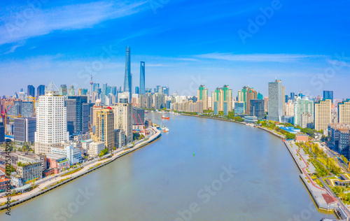 Panoramic aerial photographs of the city on the banks of the Huangpu River in Shanghai, China © Weiming