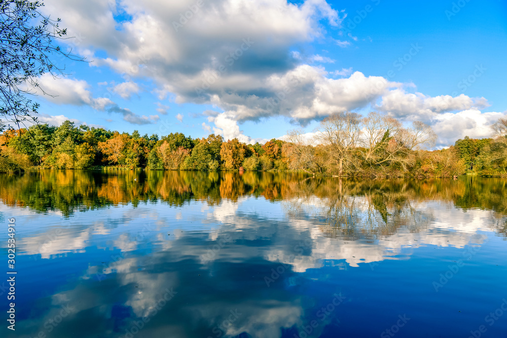 walk on the autumn colors by the lake