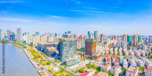 Photography Panoramic aerial photographs of the city on the banks of the Huangpu River in Sh
