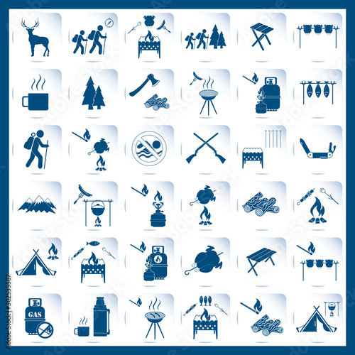 Set of travel and camping equipment icons