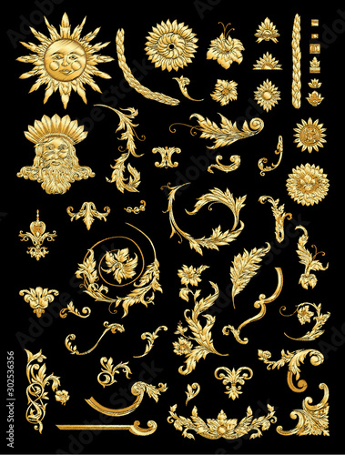 Elements In baroque, rococo, victorian renaissance style. Trendy floral vintage pattern Vector illustration. photo