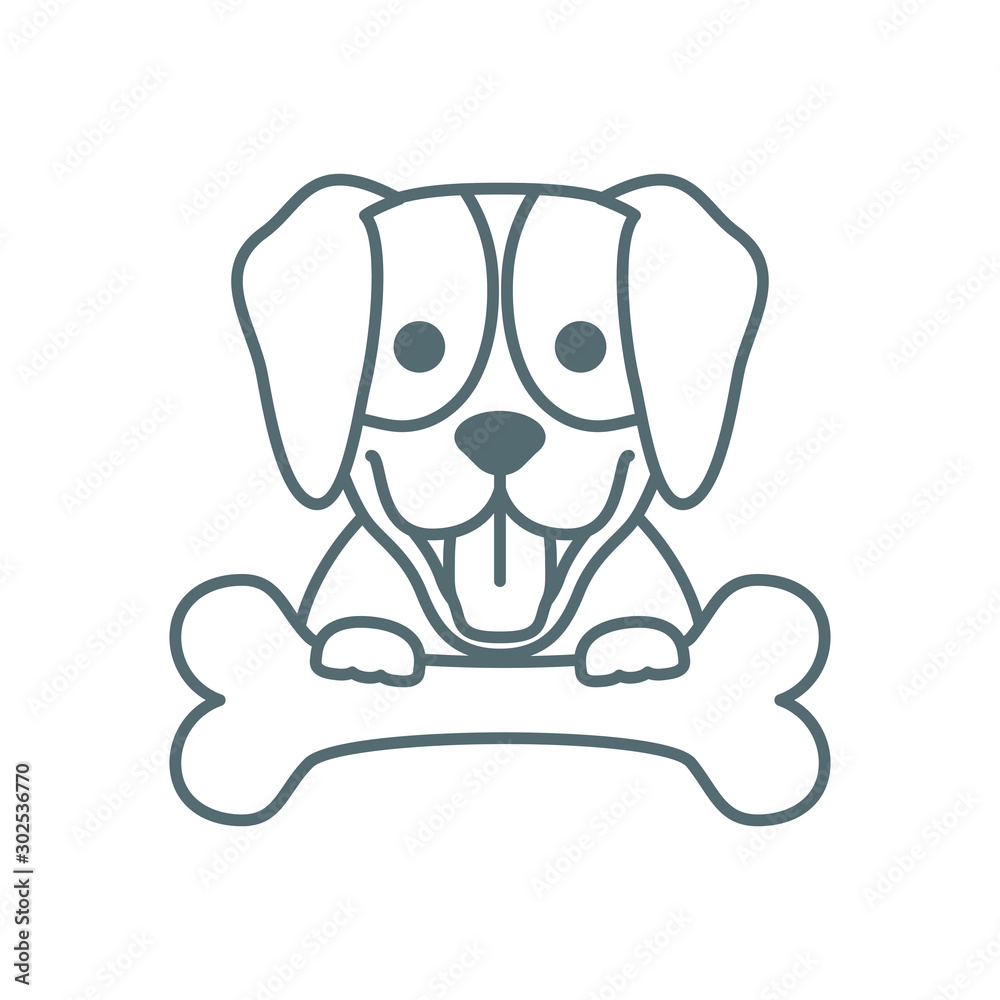 Fototapeta premium cute little labrador dog with bone line style icon