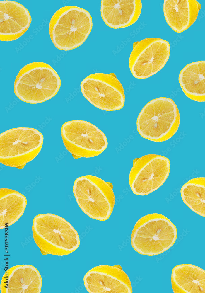 Lemon slices on a blue background