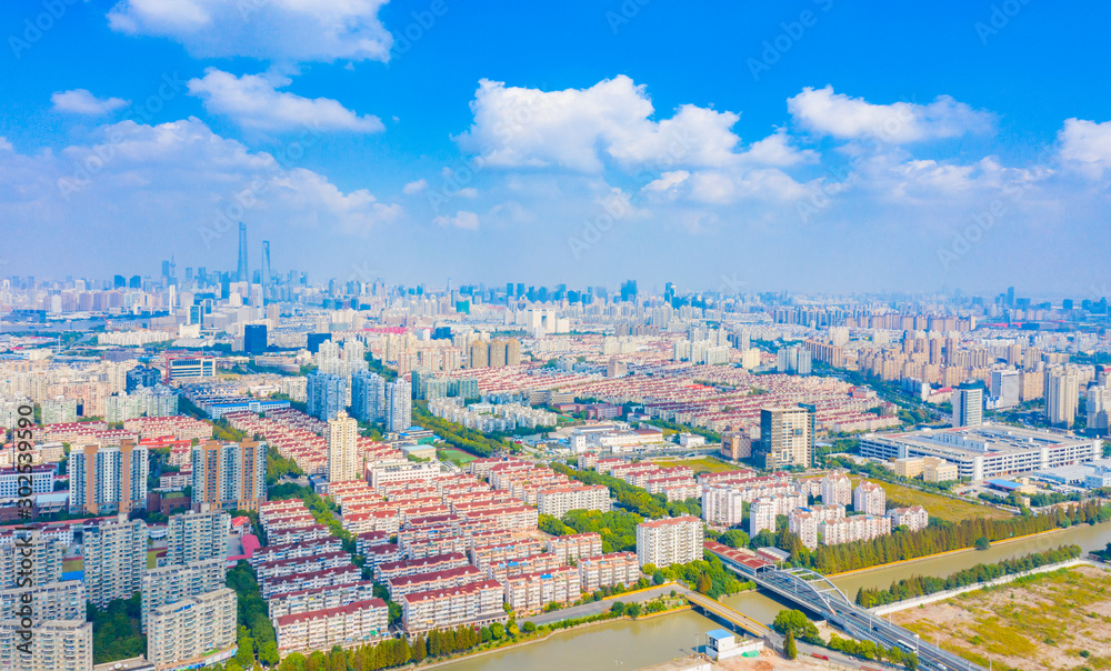 Aerial aerial photographs of urban scenery in Pudong New Area, Shanghai, China