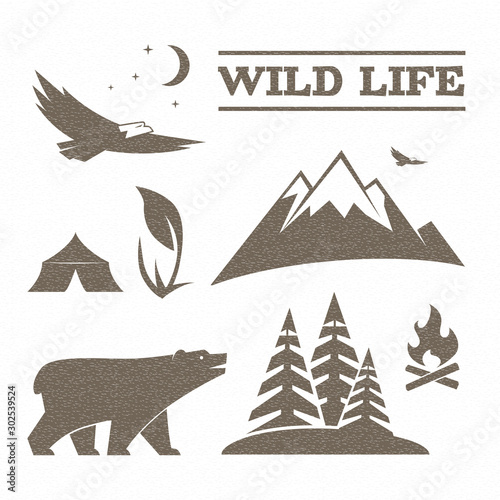 icons for tourism organizations, outdoor adventures and camping leisure	