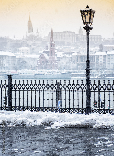 Photography Budapest in winter covered with snow