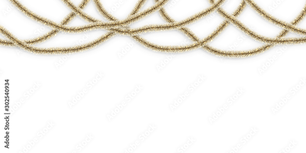 Christmas or New Year traditional decorations. Hanging glitter Xmas tinsel garland. Decor element. Vector illustration