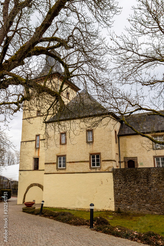 Present Castle of Wiltz at Wiltz, Luxembourg, exterior street partial view