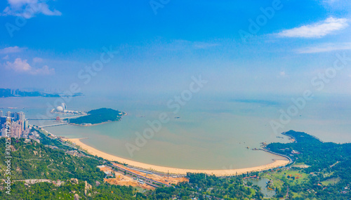 Panoramic aerial photography of the seaside park in Zhuhai City, Guangdong Province, China