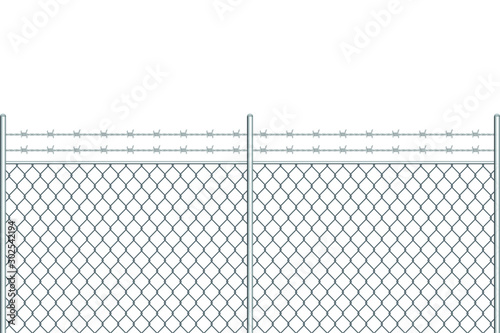 Metal fence with barbed wire vector illustration