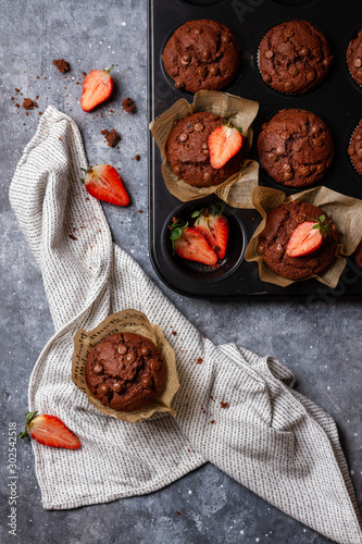 Chocolate muffins with strawberry