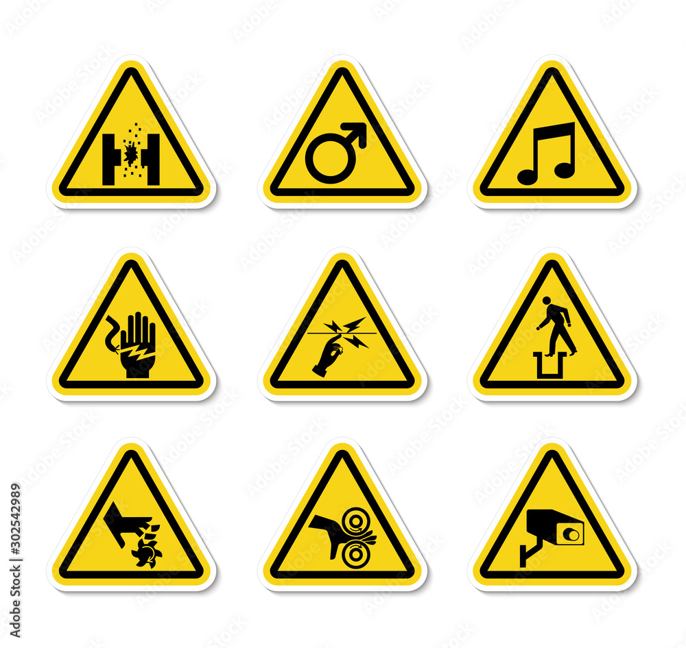 Triangular Warning Hazard Symbols labels Sign Isolate on White Background,Vector Illustration Triangular Warning Hazard Symbols labels Sign Isolate on White Background,Vector Illustration