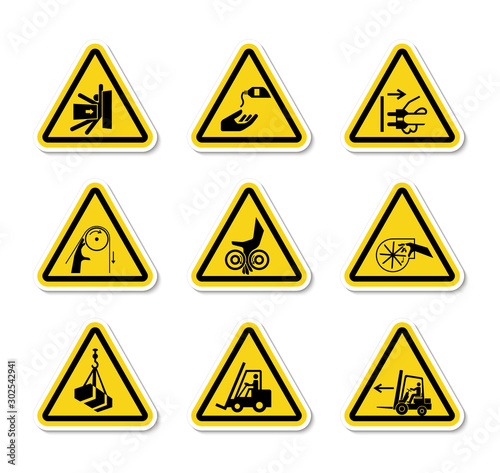 Triangular Warning Hazard Symbols labels Sign Isolate on White Background,Vector Illustration