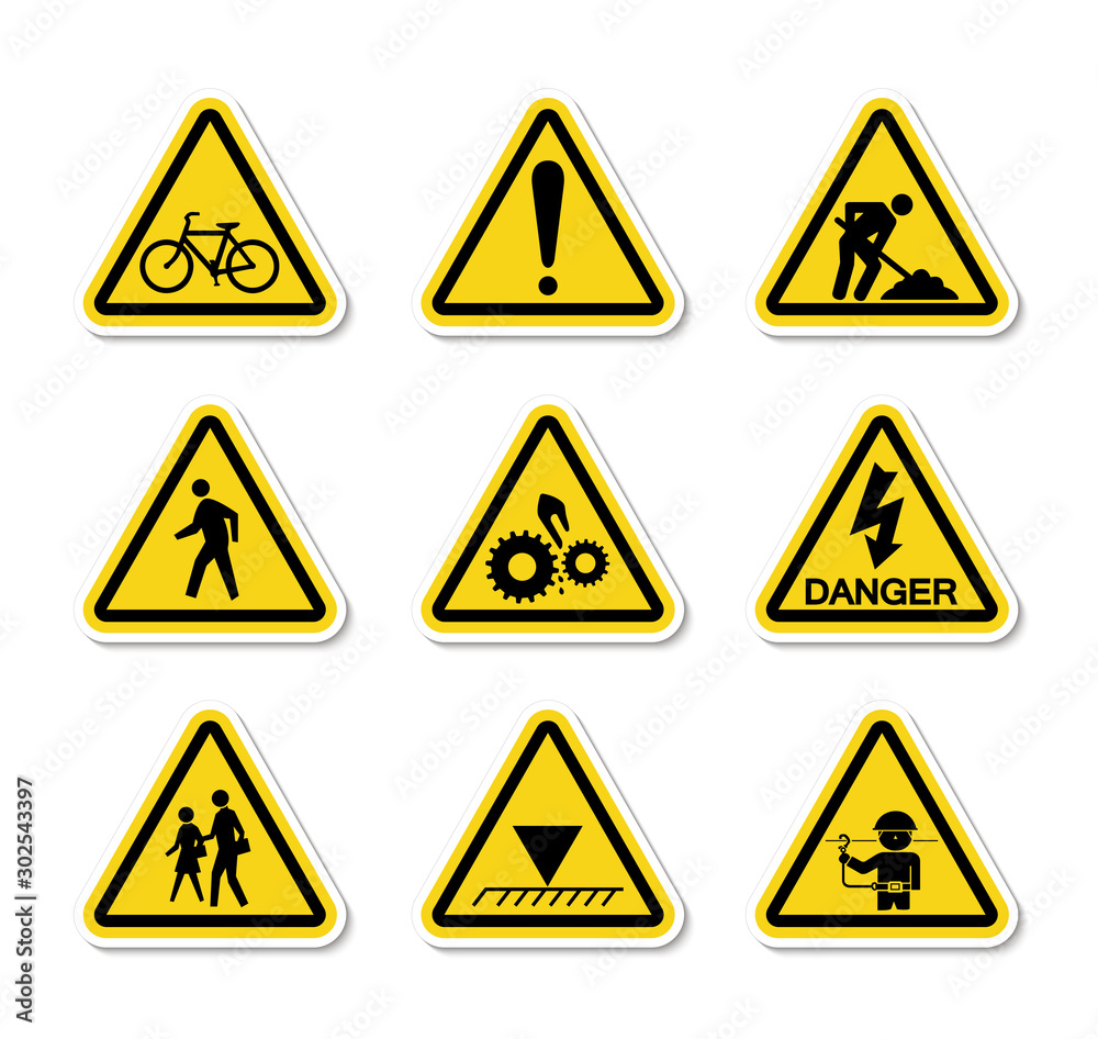Triangular Warning Hazard Symbols labels Sign Isolate on White Background,Vector Illustration Triangular Warning Hazard Symbols labels Sign Isolate on White Background,Vector Illustration