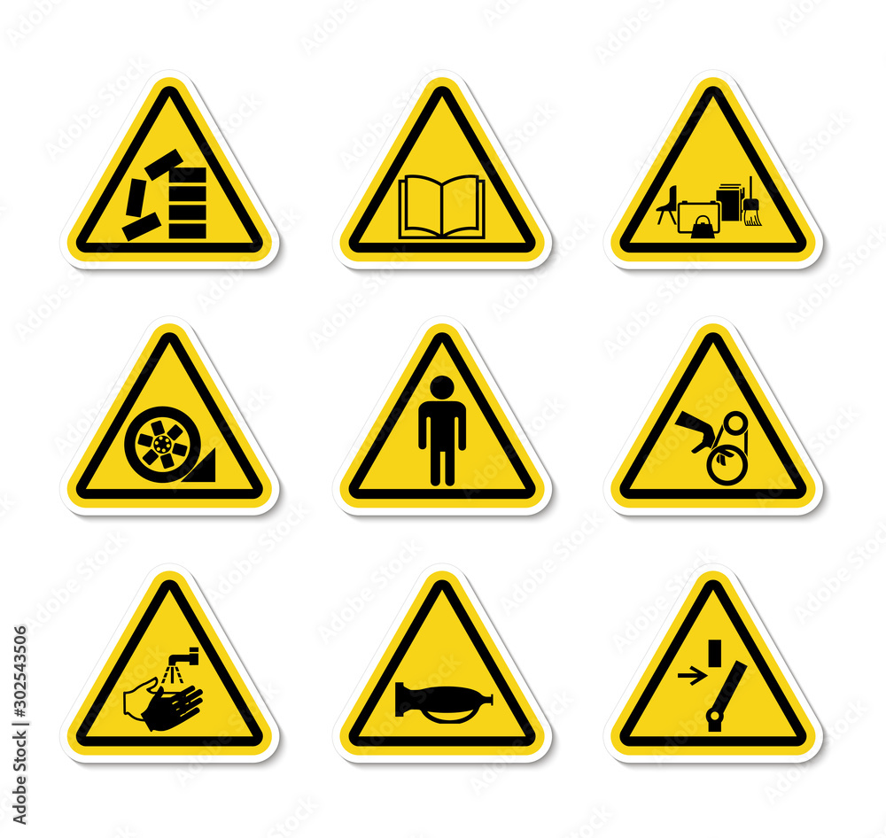 Triangular Warning Hazard Symbols labels Sign Isolate on White Background,Vector Illustration