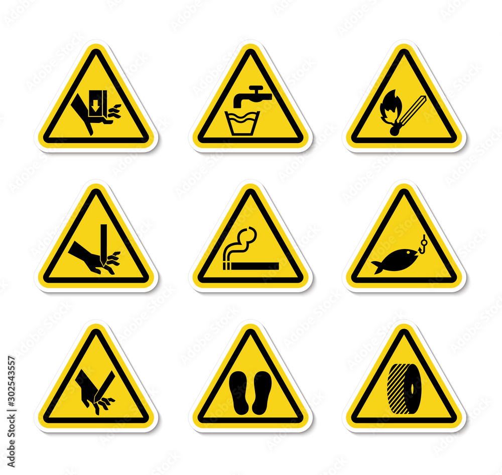 Triangular Warning Hazard Symbols labels Sign Isolate on White Background,Vector Illustration Triangular Warning Hazard Symbols labels Sign Isolate on White Background,Vector Illustration