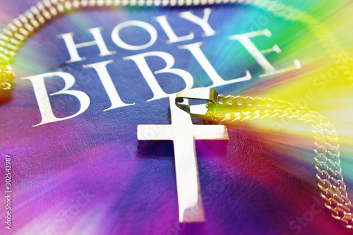 Holy Bible With Gold Cross High Quality  photo