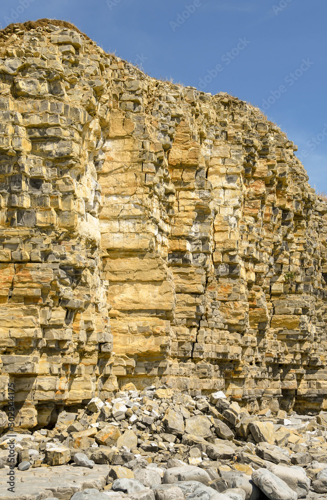 Rocky cliffs on the Jurassic fossil coast at Llantwit Major in South Wales