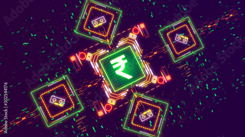 Obraz na płótnie India money cyber currency sign. Digital financial background. rupee symbol w salonie