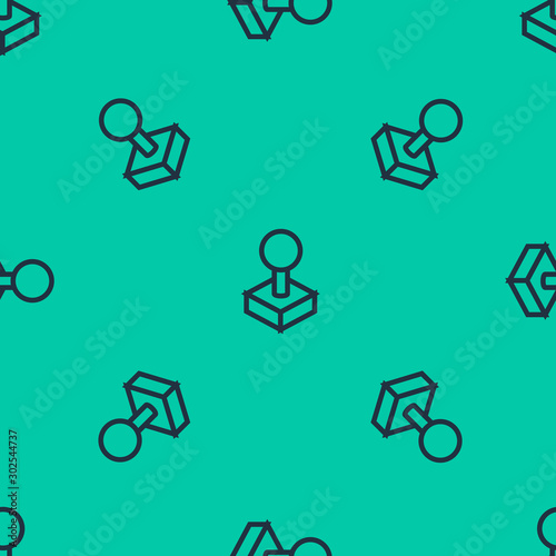 Blue line Joystick for arcade machine icon isolated seamless pattern on green background. Joystick gamepad. Vector Illustration