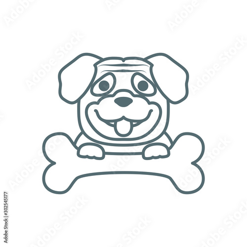 cute little pug dog line with bone style icon