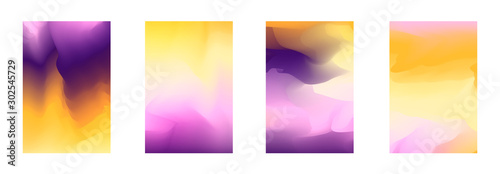 Modern bright pink and orange vibrant gradient backgrounds for fashion flyer, brochure design. Set of soft, deep purple and yellow gradiented wallpaper for mobile apps, ui, banner, poster