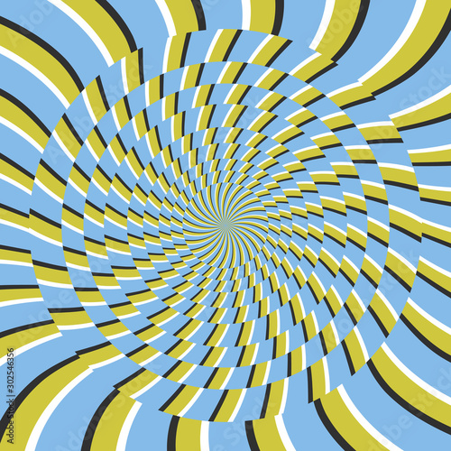 Psychedelic optical spin illusion vector background. Illusion of motion effect illustration.