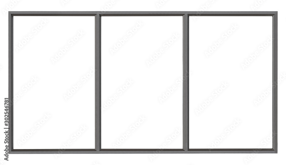Obraz Modern black metal window isolated on white background, empty glass interior office frame for architectural element design