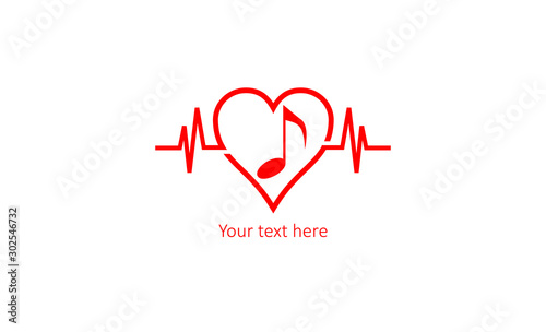 simple creative unique Love music logo template design, Vector illustration for Valentine's day and musical notes, hear with heart