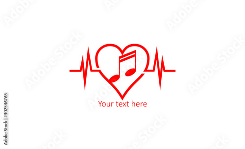 simple creative unique Love music logo template design, Vector illustration for Valentine's day and musical notes, hear with heart
