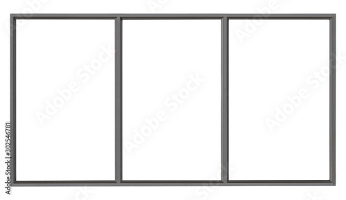 Obraz na plátně Modern black metal window isolated on white background, empty glass interior off