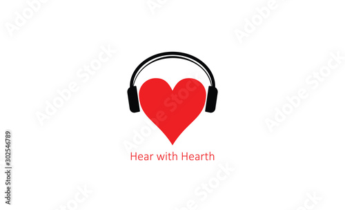simple creative unique Love music logo template design, Vector illustration for Valentine's day and musical notes, hear with heart