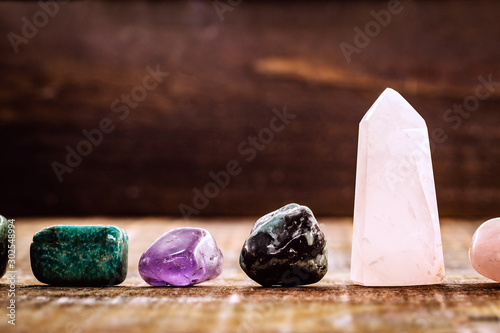Mystical gemstones collection. Colorful Zen stones with healing properties. photo
