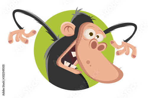 vector illustration of a funny cartoon ape in a badge