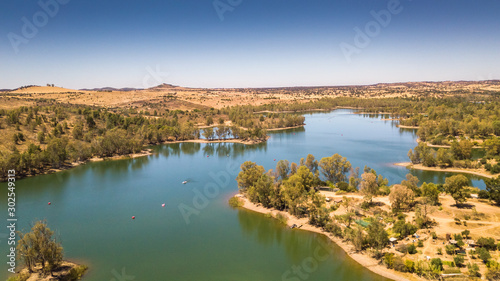 Amazing lake with cristal water surrounded by trees. Mina de S. Domingos, Mertola Alentejo Portugal. drone photo. photo