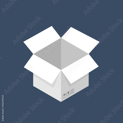 Open cardboard white box. Flat vector illustration isolated.